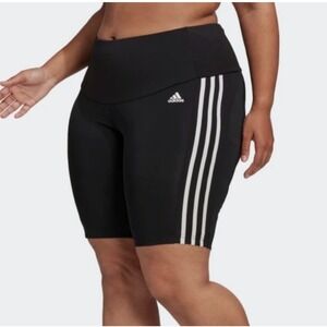 Adidas Women Plus Size 2X Black Athletic Cycling Bike Shorts 3 Stripe Logo